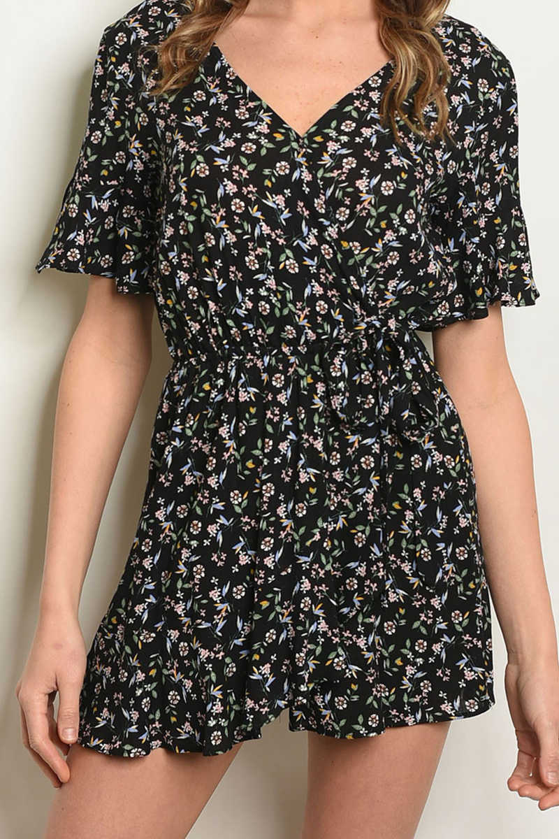 Tailored Sweet - Floral Romper Black
