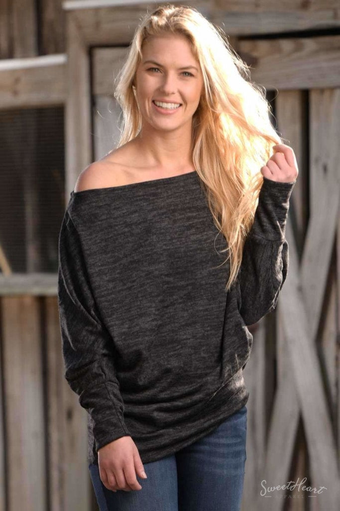 Tried N True - Off Shoulder Dolman Sweater Black