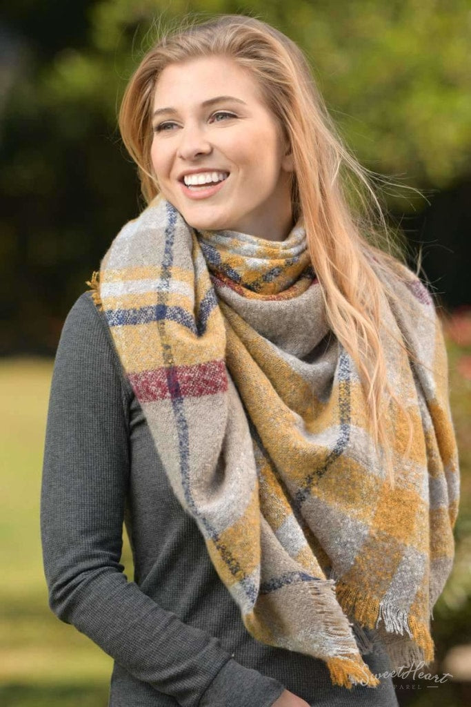 Warm Embrace Blanket Scarf - Beige & Mustard Scarves