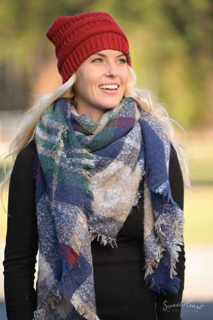 Warm Embrace Blanket Scarf - Navy & Burgundy