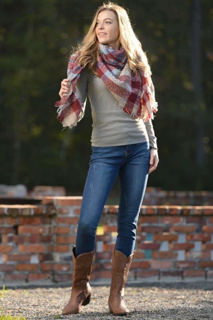 Warm Embrace Blanket Scarf - Slate & Burgundy