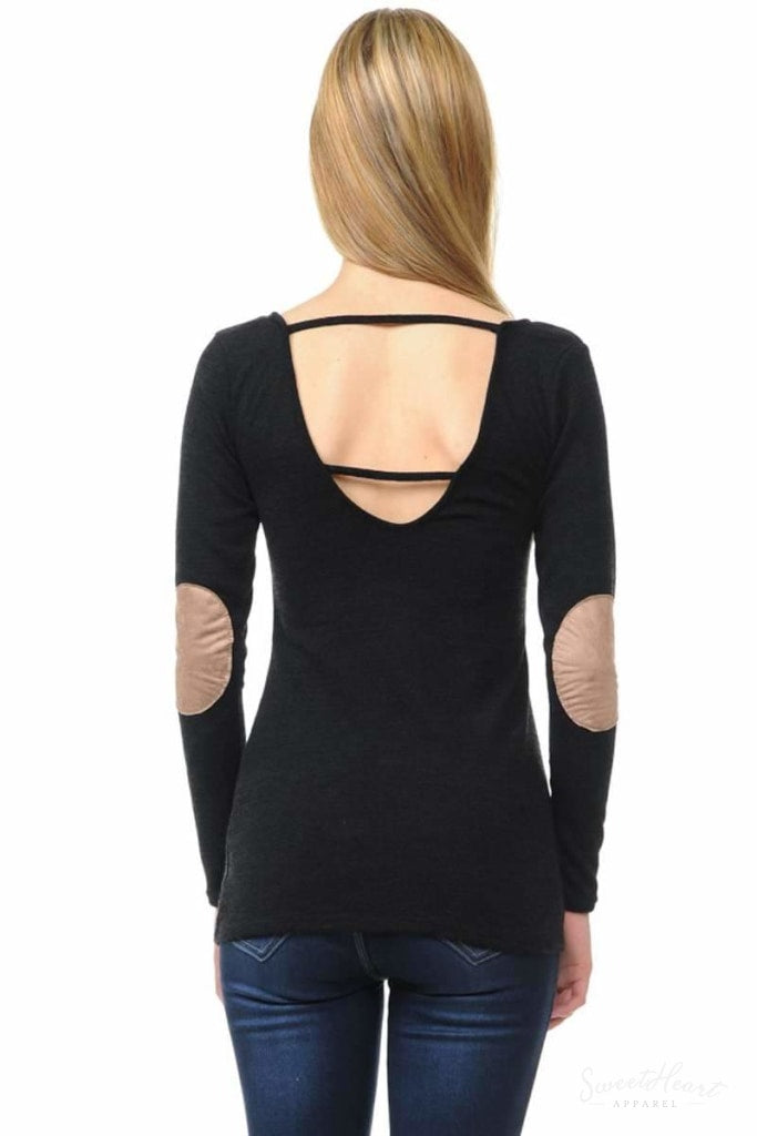 Wear We Meet - Solid Elbow Patch Top In Black
