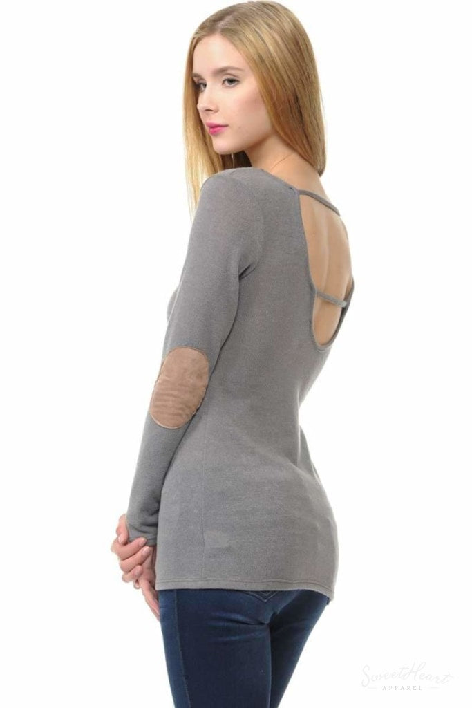 Wear We Meet - Solid Elbow Patch Top In Sage